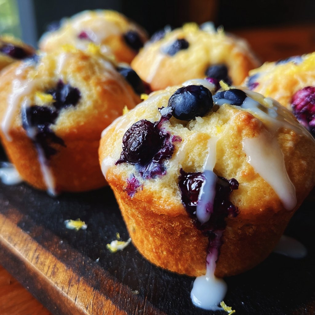Muffins mit Blaubeeren und Zitronenglasur