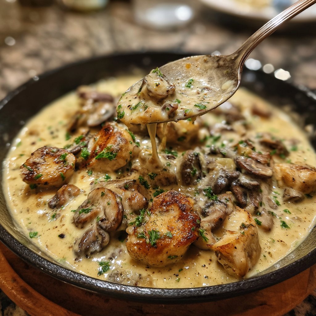 Abendessen mit cremiger Pilzpfanne